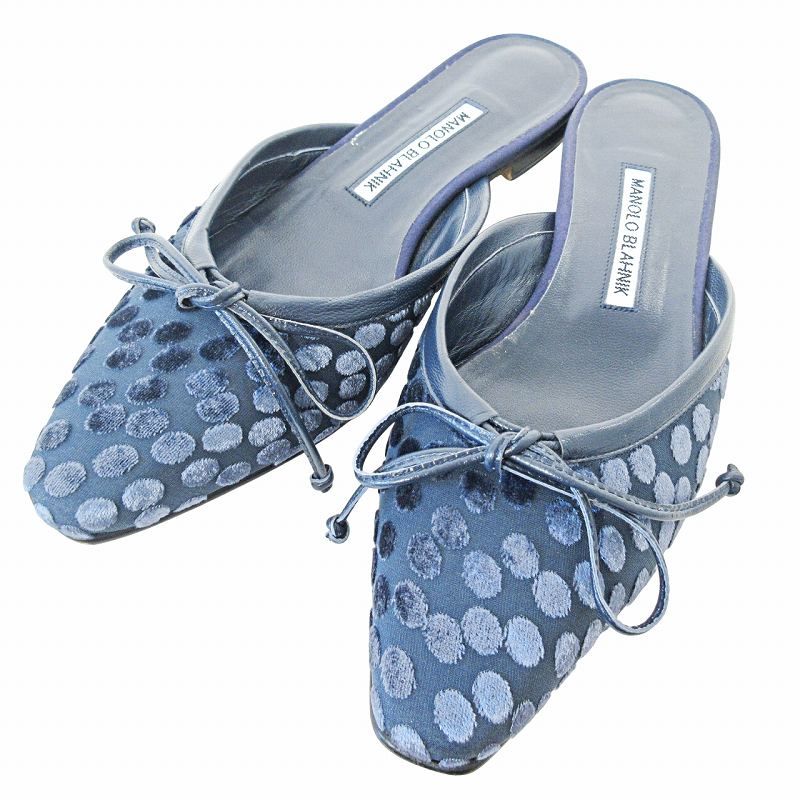マノロブラニク MANOLO BLAHNIK 美品 フロッキー ドット柄