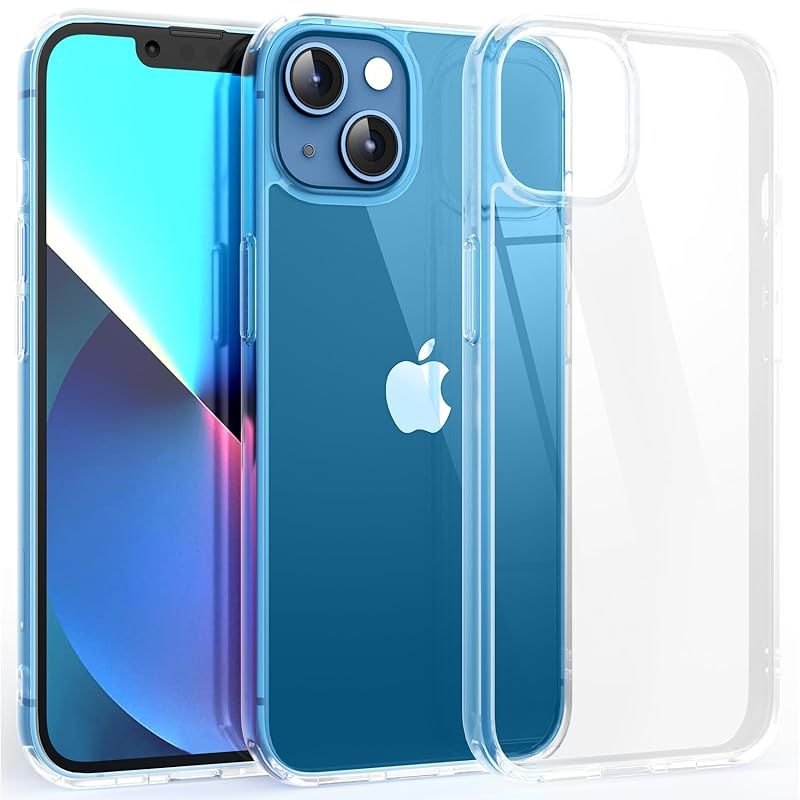 Supdeal iPhone 13用耐衝撃透明ケース 米軍MIL規格 SGS認証 黄ばみ防止 ワイヤレス充電対応 ストラップホール付き 耐久性 クリアで透明なハード背面パネル ソフトシリコンエッジ アイフォン13 ス