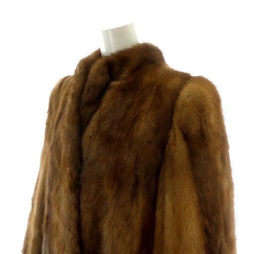 ノーブランド品 毛皮コート ミンクファー ミドル 長袖 総裏地 茶