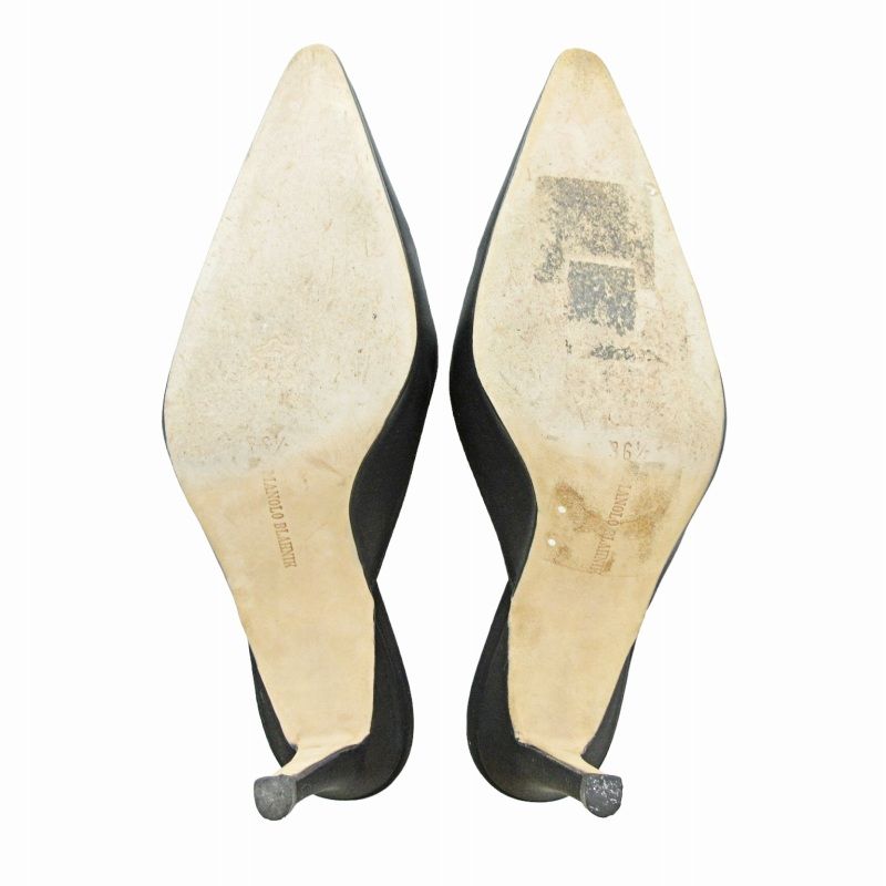 マノロブラニク MANOLO BLAHNIK 美品 サテン ミュール サンダル ポイン