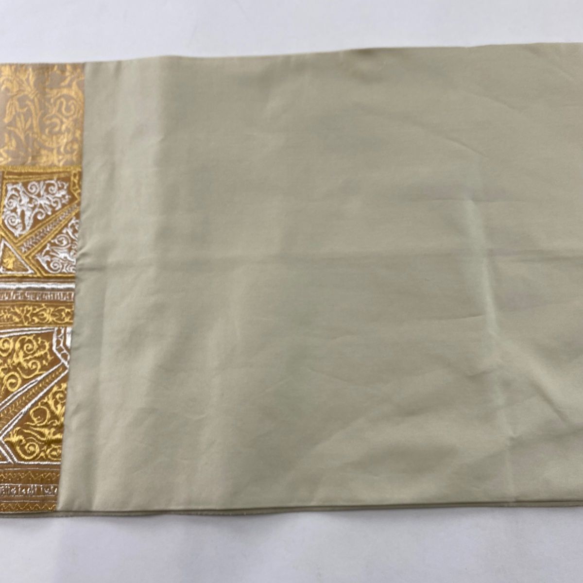 袋帯 美品 名品 川島織物 落款 幾何学 草花 金銀糸 箔 金色 六通 正絹