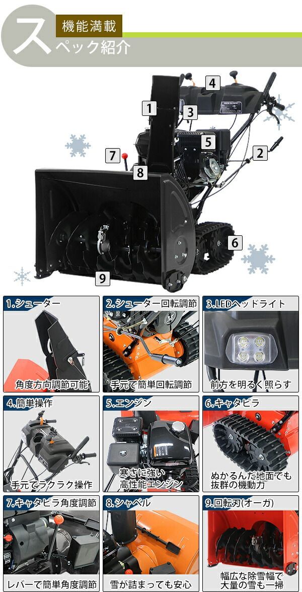 除雪機 スノーブロワ 自走式 13馬力 13HP 総排気量375cc 除雪幅約71cm