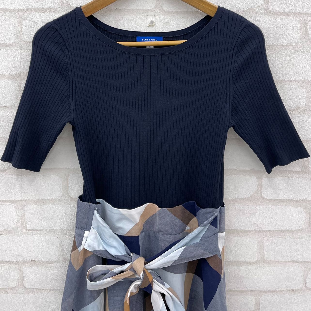 BLUE LABEL CRESTBRIDGE 半袖 ニット ワンピース ノバチェック