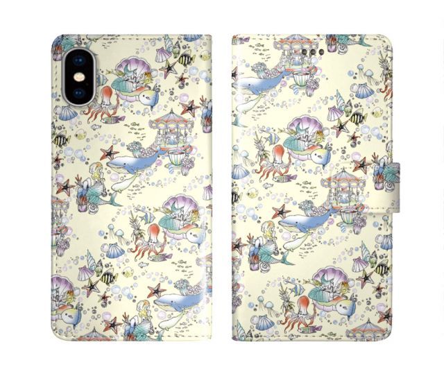 [arrows N F-51C] iPhone15 ケース スカラー スマホケース 手帳型 iPhone16 ケース iPhone 16 15 14 13 SE 第3世代 第2世代 スマホカバー 全機種対応 手帳 ScoLar クジラ 人魚 マンボウ 海中 メ