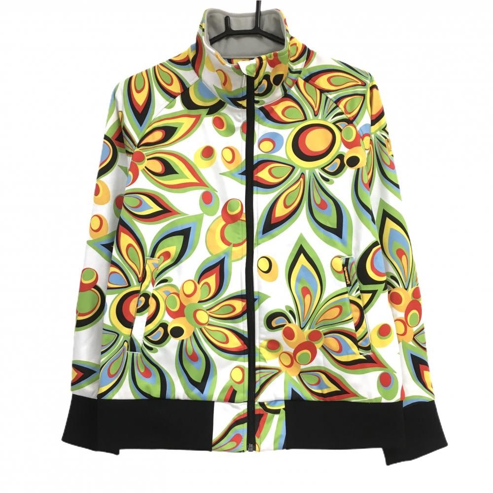 超 ラウドマウス ジャケットブルゾン 白×ライトグリーン シャガデリックホワイト 裏起毛 レディース LL ゴルフウェア LOUDMOUTH