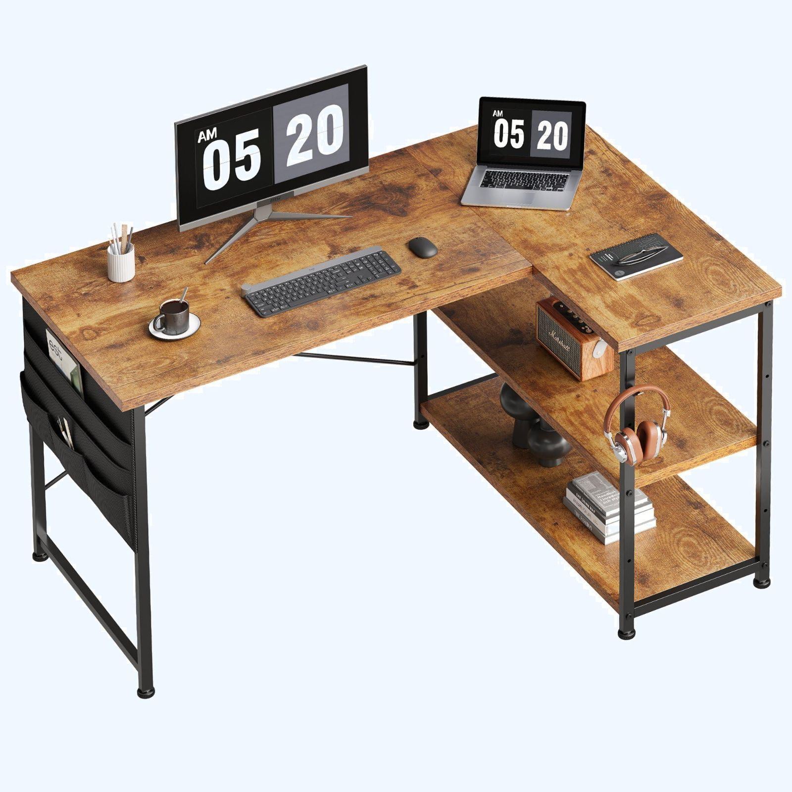 幅107cm computer 右棚左棚 desk ゲーミングデスク 子 l字デスク pcデスク 学習机 収納袋付き勉強机 ban 机 hc コーナーデスク パソコンデスク ワークデスク 本棚付きデスク YeTom ビンテージ