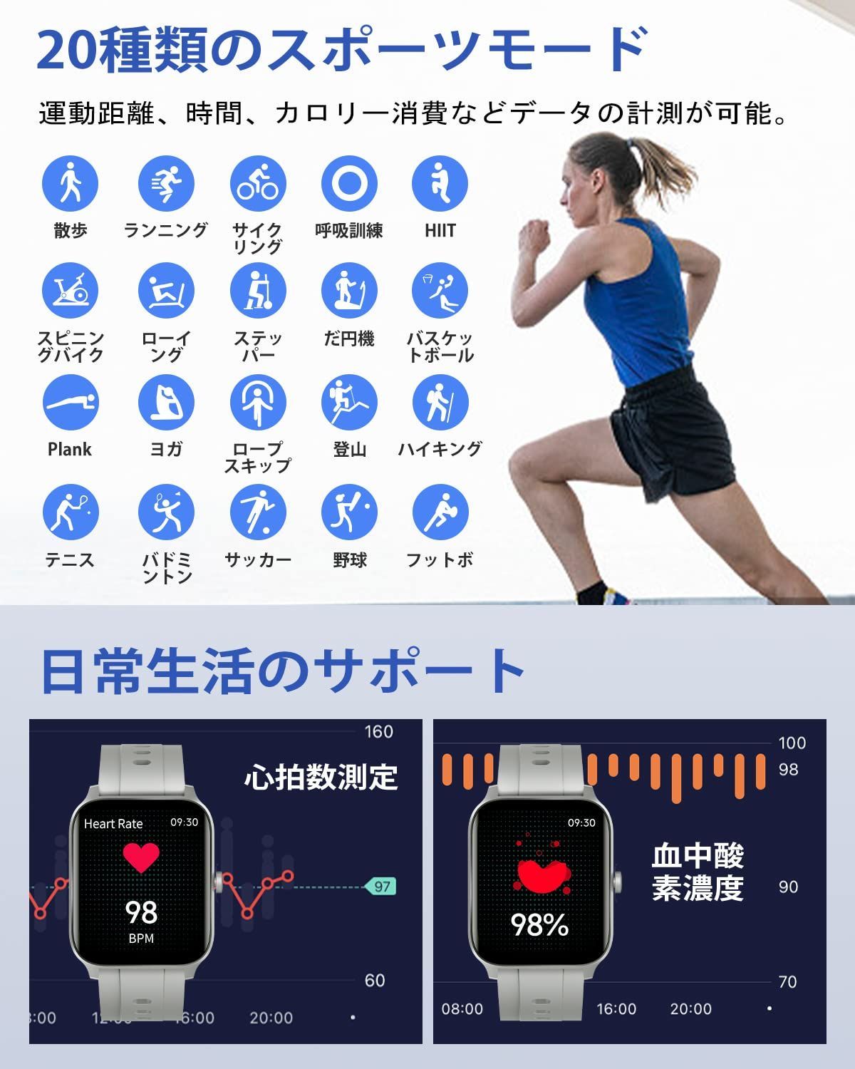 スマートウォッチ Smart Watch 活動量計 万歩計 腕時計 メンズ 
