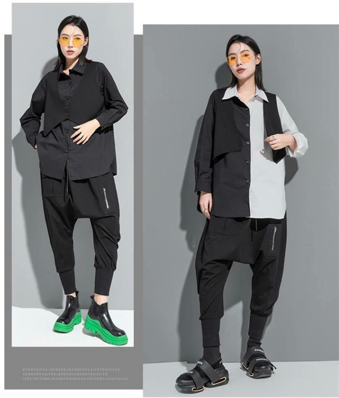 フェイクレイヤード シャツ レディース 配色 トップス ロング
