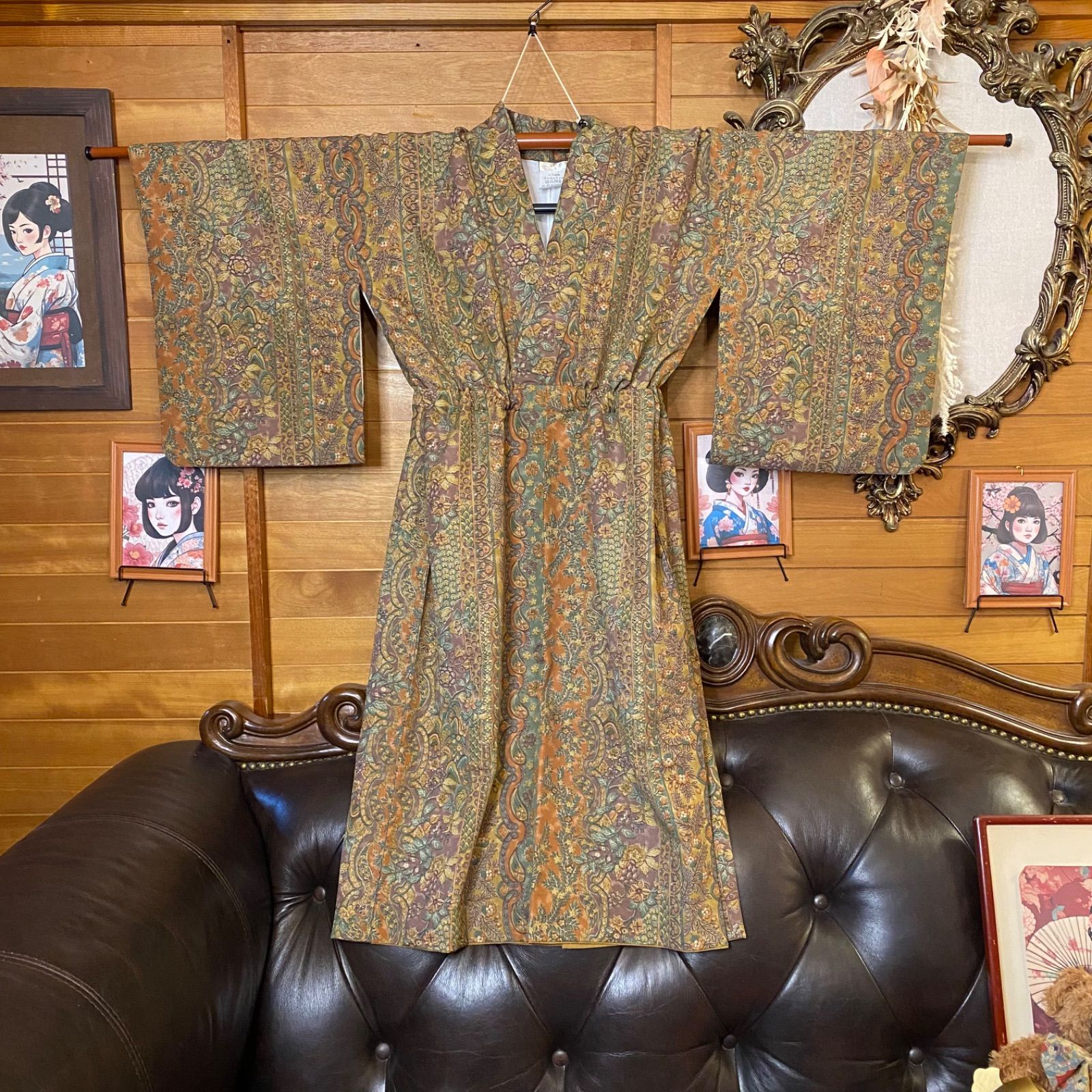 着物 リメイク ワンピース ドレス｜洗える 化繊 名古屋帯サッシュ  