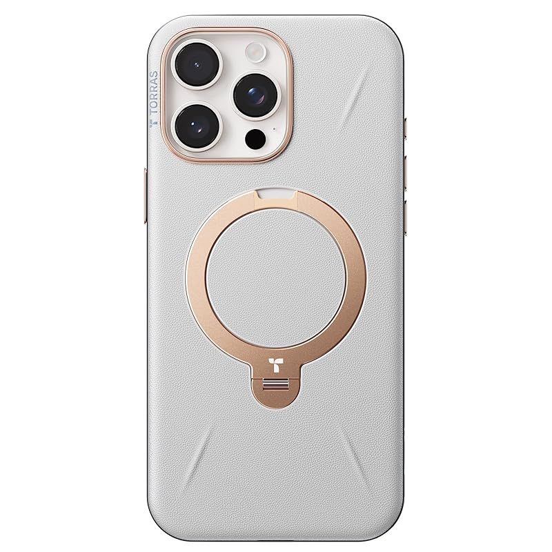 新感覚レザー スキンタッチ TORRAS iPhone 16 Pro Max 用 ケース 革 ゼンマイ式スタンド 縦横両対応 リング マグネット搭載 MagSafe対応 ワイヤレス充電対応 米軍規格耐衝撃 指紋防止 黄変防止 6.9インチOstand Q3