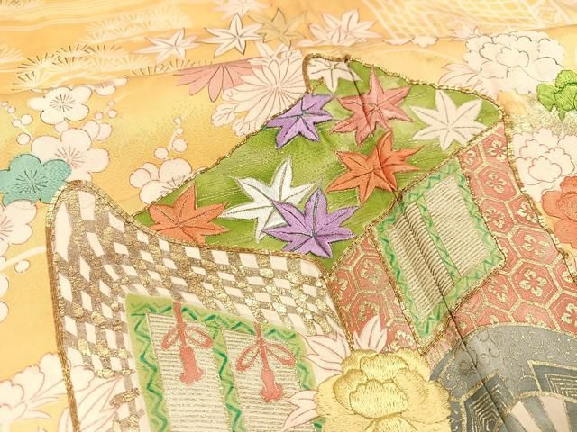 平和屋着物□豪華振袖 駒刺繍 御所車飛鳥草花文 金彩 正絹 逸品