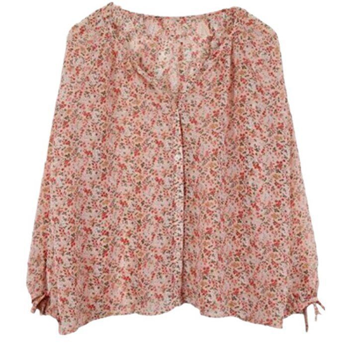 ブラウス シアー トップス シャツ レディース 長袖 シアートップス シフォン ボリューム袖 バルーン袖 シフォン レトロ 花柄 セクシー 透け感 大人 エレガント ブラウス シアー トップス シャツ レディース 長袖 シアー