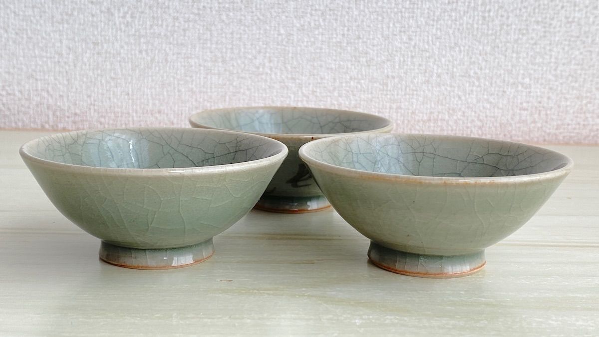 SK016】相馬焼 山坂 盃 3点セット 直径約8.5cm 高さ約3.5cm 和