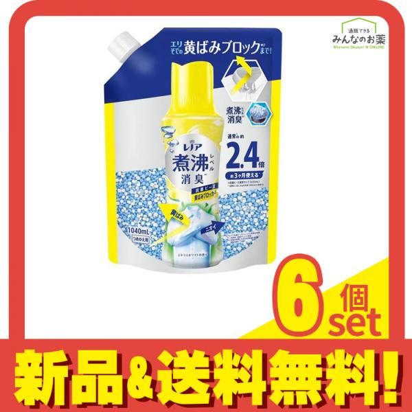 レノア 煮沸レベル消臭 抗菌ビーズ 黄ばみブロッカー シトラスホワイトの香り 詰め替え用 1040mL 6個セット
