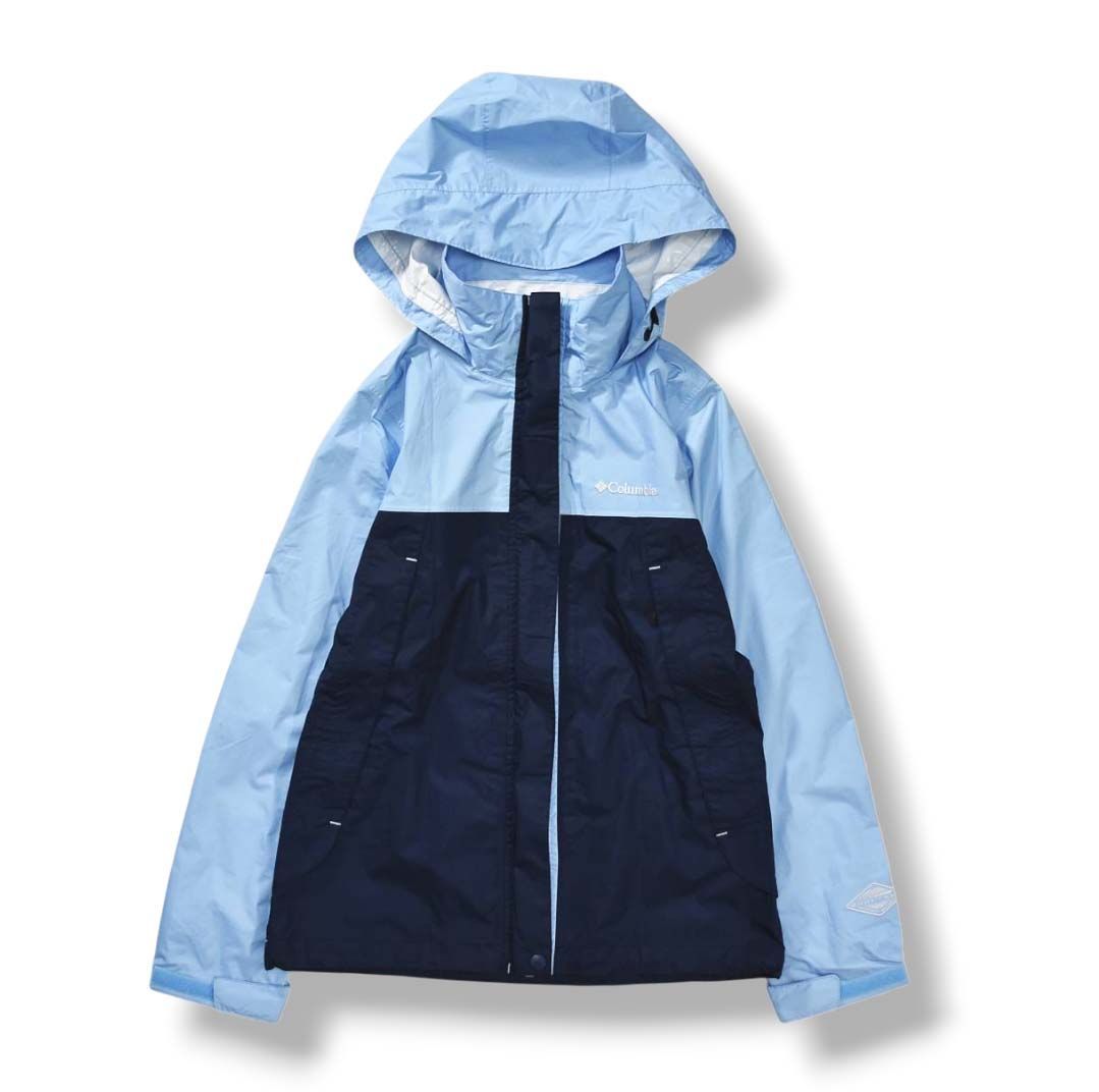 コロンビア COLUMBIA グラスバレー レイン ジャケット マウンテン パーカー ナイロン ジャンパー オムニテック OMNI－TECH S ライトブルー x ネイビー アウトドア ウェア レディース ♪