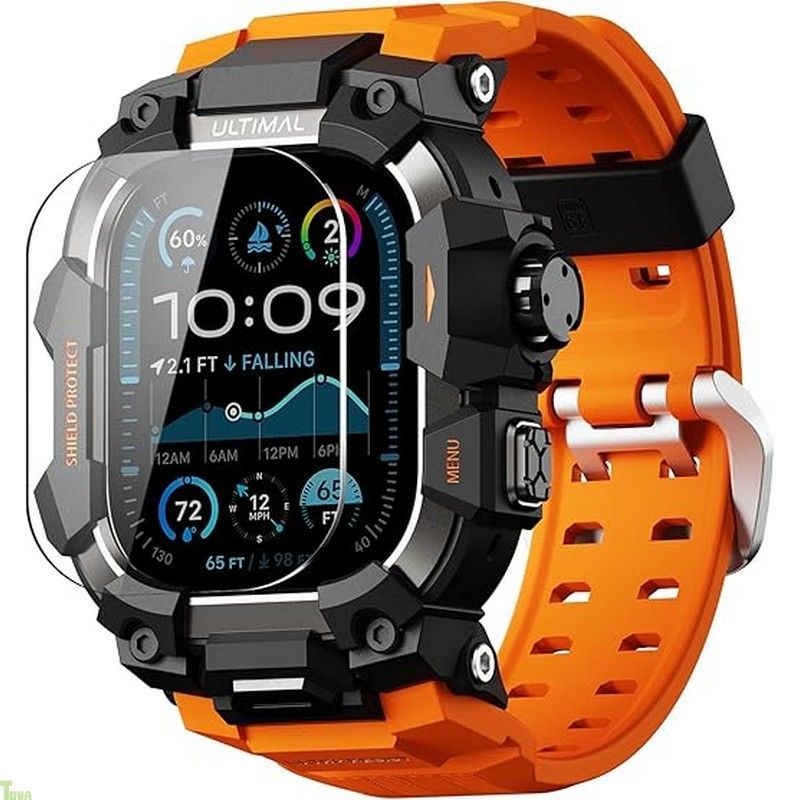 コンパチブル Apple Watch Ultra 3|Ultra 2|Ultra バンド アップル ウォッチ バンド 49mm ケース 一体型 ミリタリーグレード耐衝撃バンパーカバーTPU|TPE 耐衝撃 滑り止め 耐久性 落下防止 オ