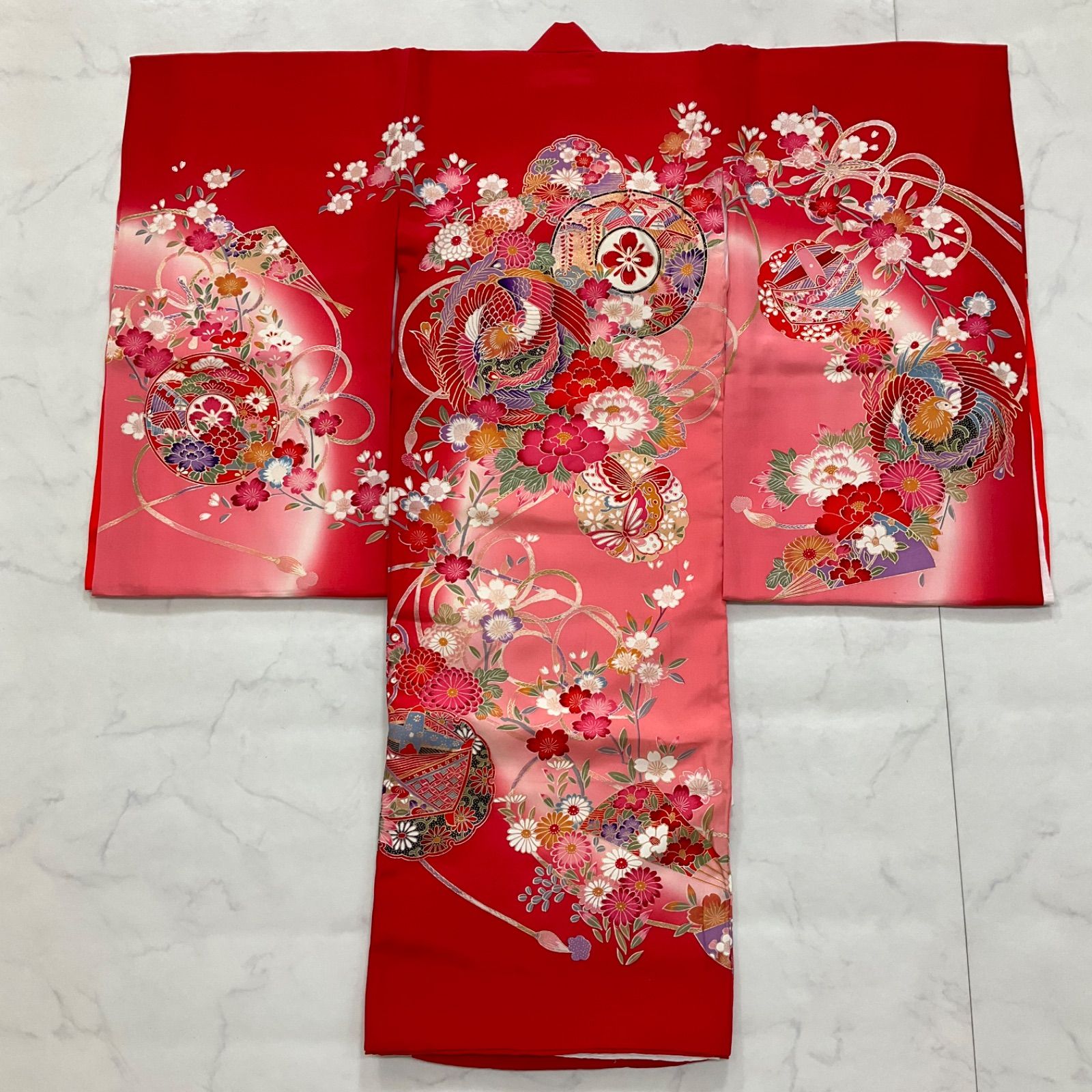 ◆kimono+one◆美品◆産着◆御宮参り◆正絹◆長襦袢付き◆赤◆ピンク◆子供着物◆七五三◆女の子◆七五三お詣り女の子着物こどものひお正月卒業式十三詣り◆U3