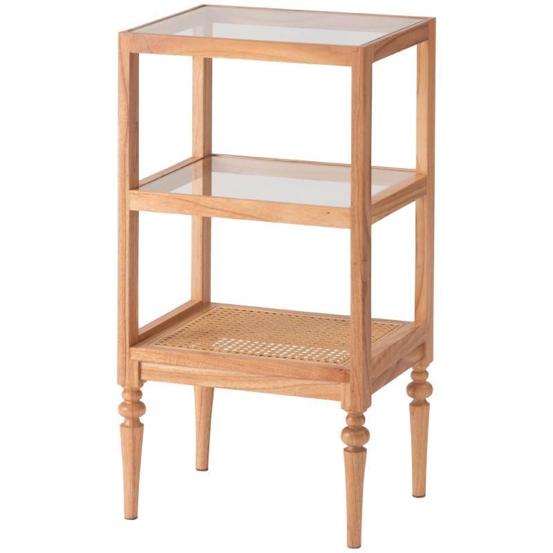 オープンシェルフ スリム おしゃれ 高さ75cm 2段 天然木 ラタン 収納