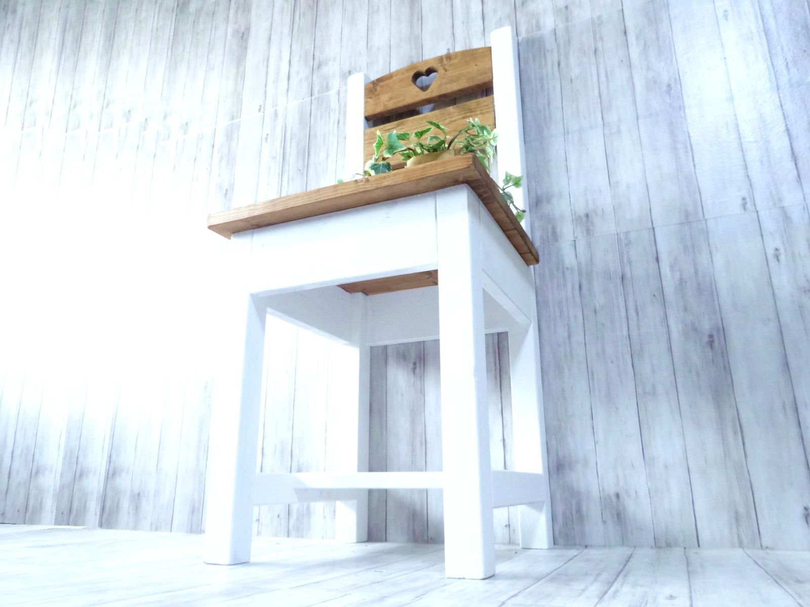 ハンドメイド 一人掛けチェア ハートタイプB（チーク＆ホワイト）