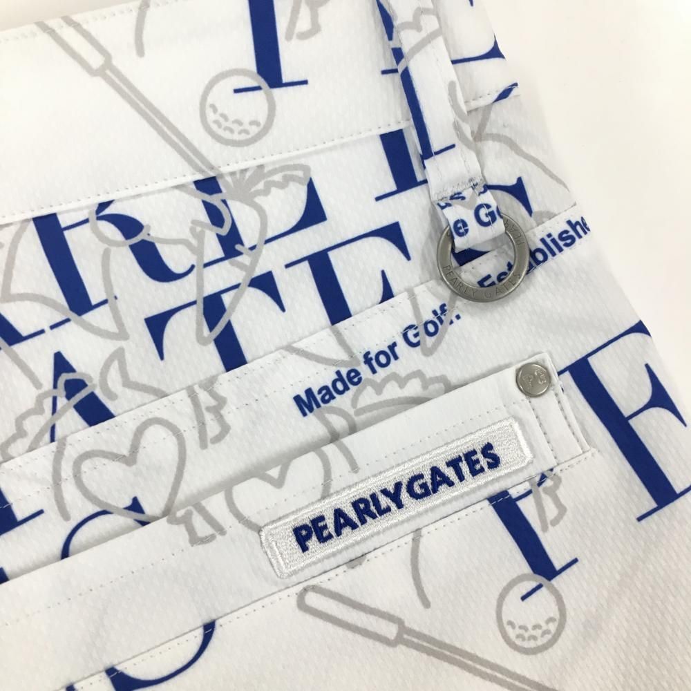 超美品】パーリーゲイツ パンツ 白×ブルー ロゴ総柄 馬柄 レディース 1