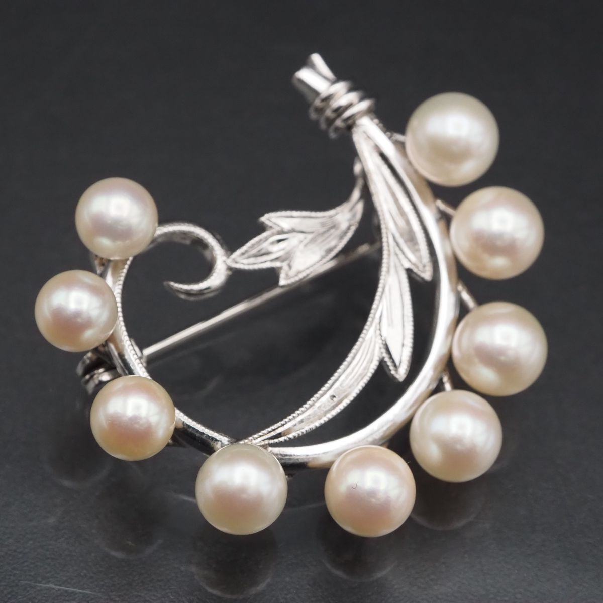 G911 本真珠 5.7-6.7mm9珠 パール STERLING刻印 ブローチ デザイン