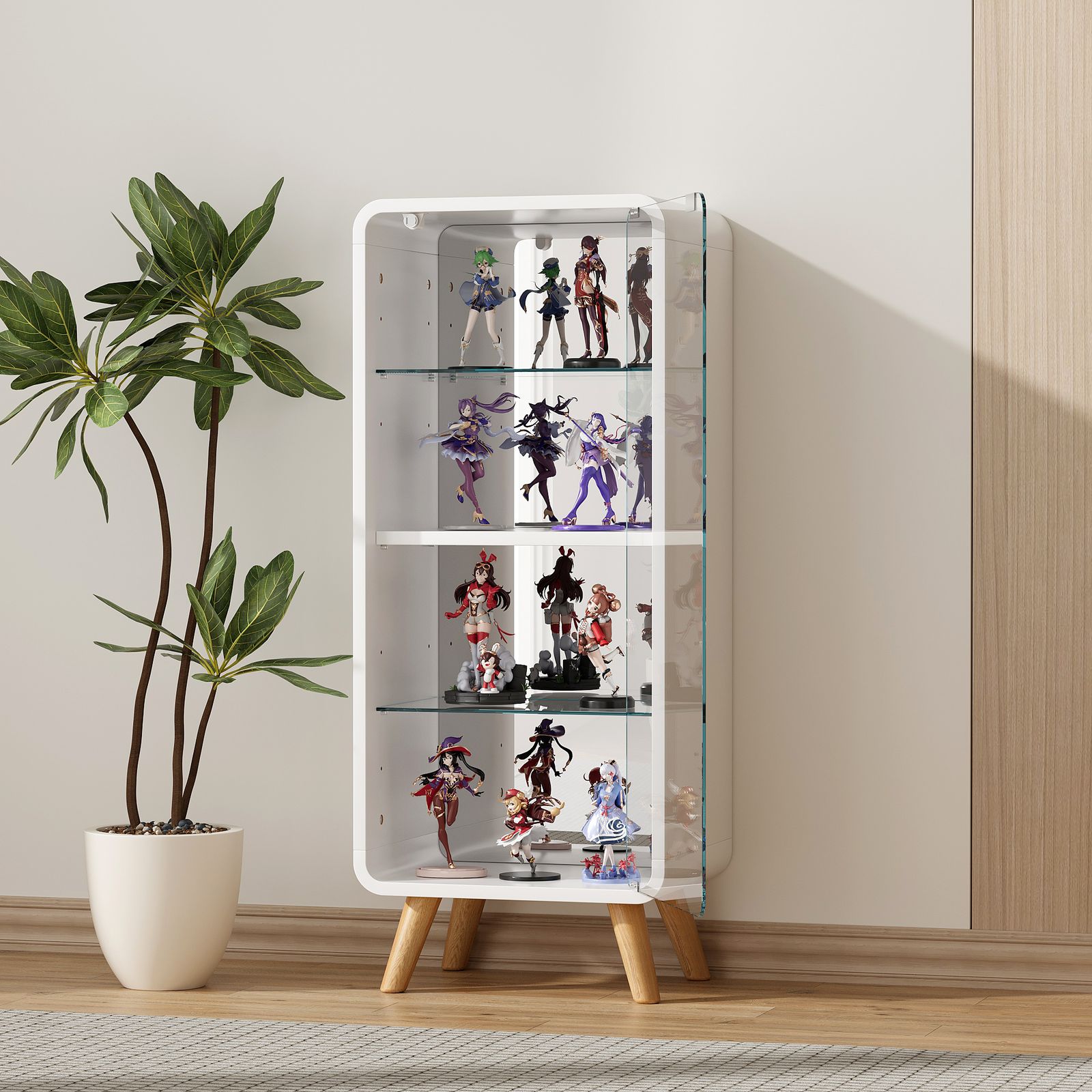 【ホワイト】4段 コレクションケース コレクションシェルフ 高さ調節可能 ホワイト】4段 コレクションケース コレクションシェルフ 高さ調節可能