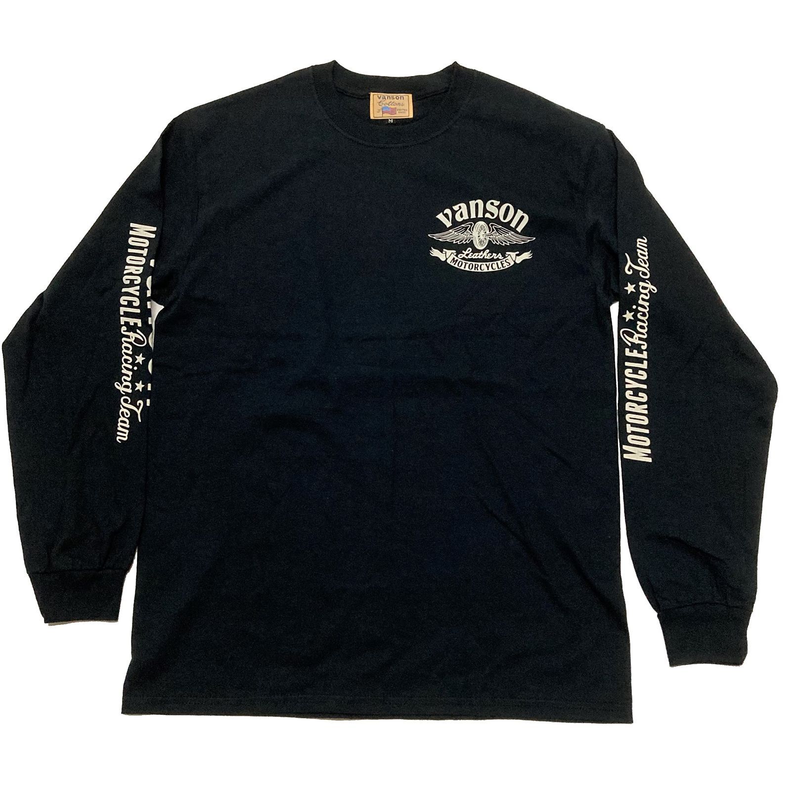 ブラック_XL [バンソン] Wheel&WING ロングスリーブTシャツ ロンT