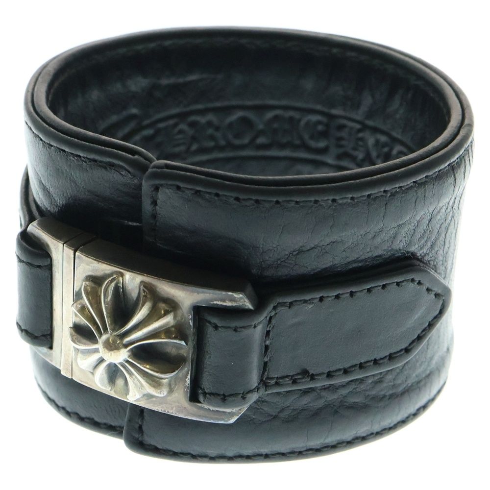 CHROME HEARTS クロムハーツ WIDE HARNESS CLASP ワイドハーネスクラスプ レザーブレスレット ブラック|シルバー