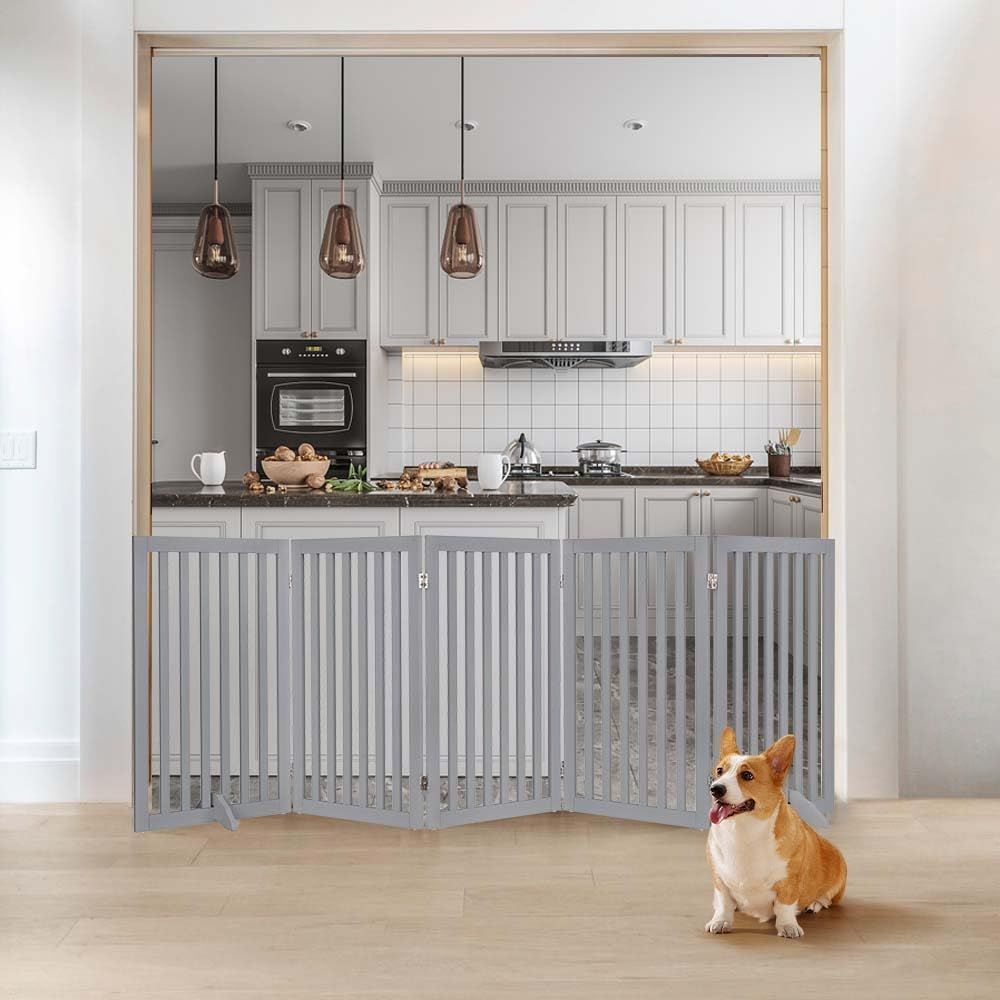 人気商品】ハイタイプペットゲート置くだけ木製バリア、犬用フェンス