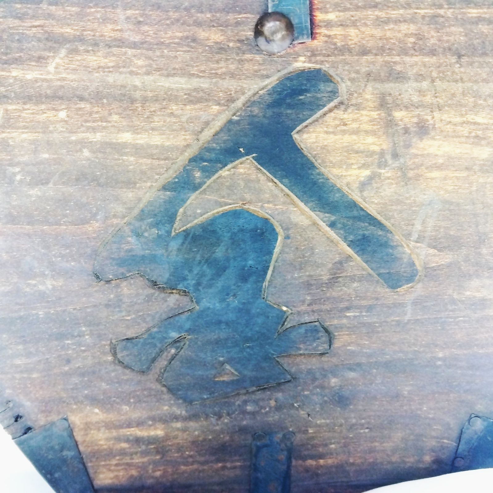 昭和レトロ 木製 米びつ 穀物箱 金具補強 漢字文字 古道具 古民家 骨董