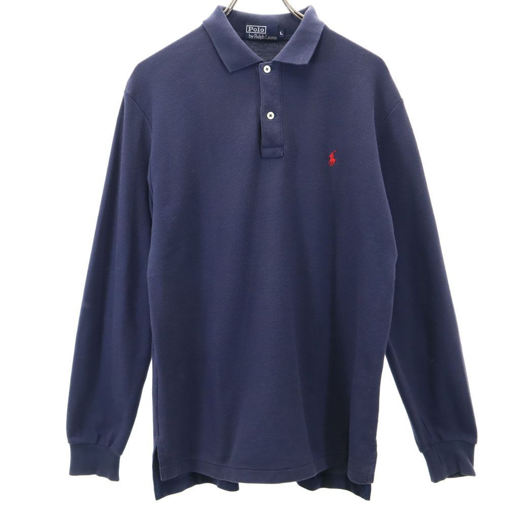 ポロバイラルフローレン アクティ21 日本製 長袖 ポロシャツ L ネイビー Polo by Ralph Lauren 鹿の子地 メンズ 古着 【240403】