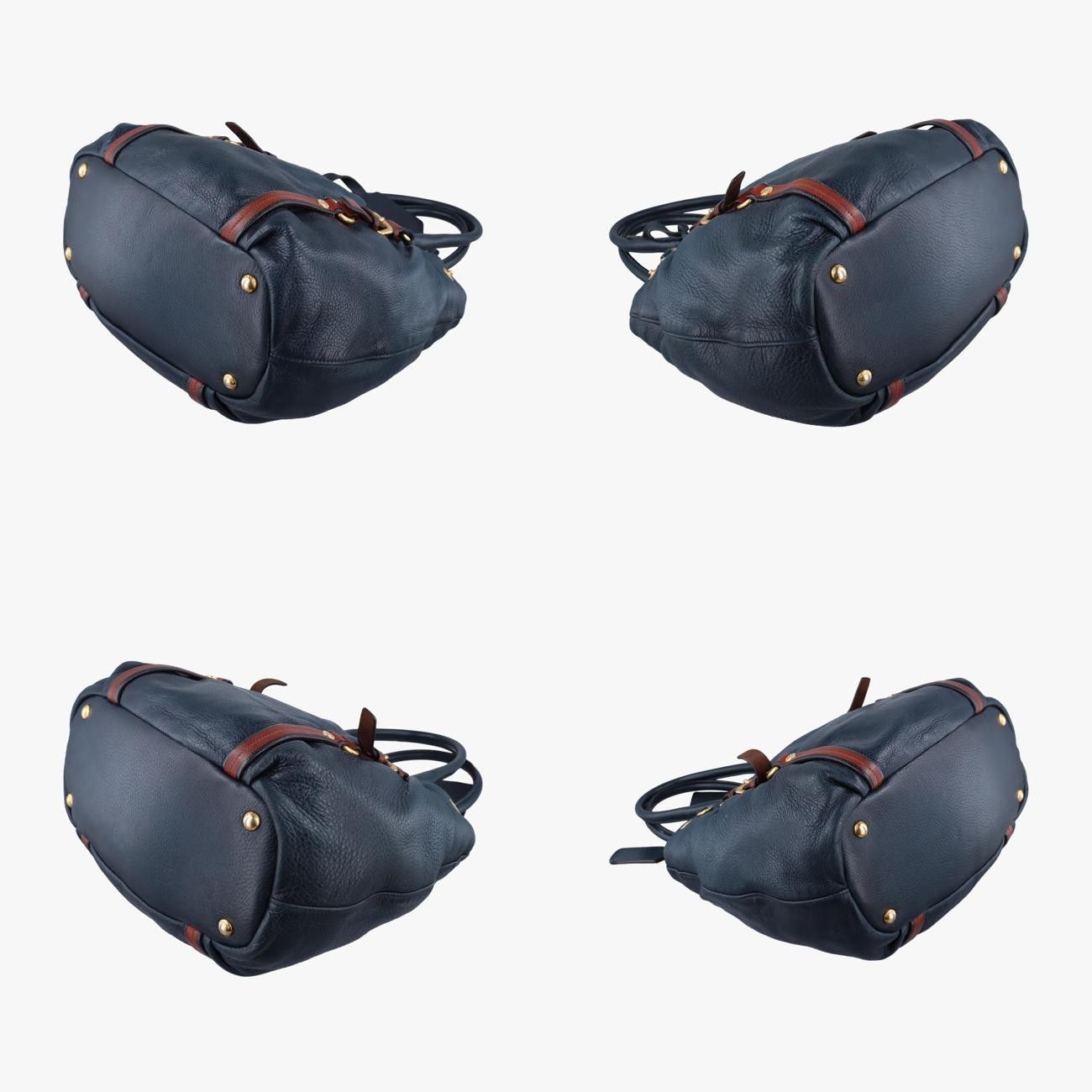 プラダPradaスクエアバックルネイビー×ブラウンレザーBN1773129