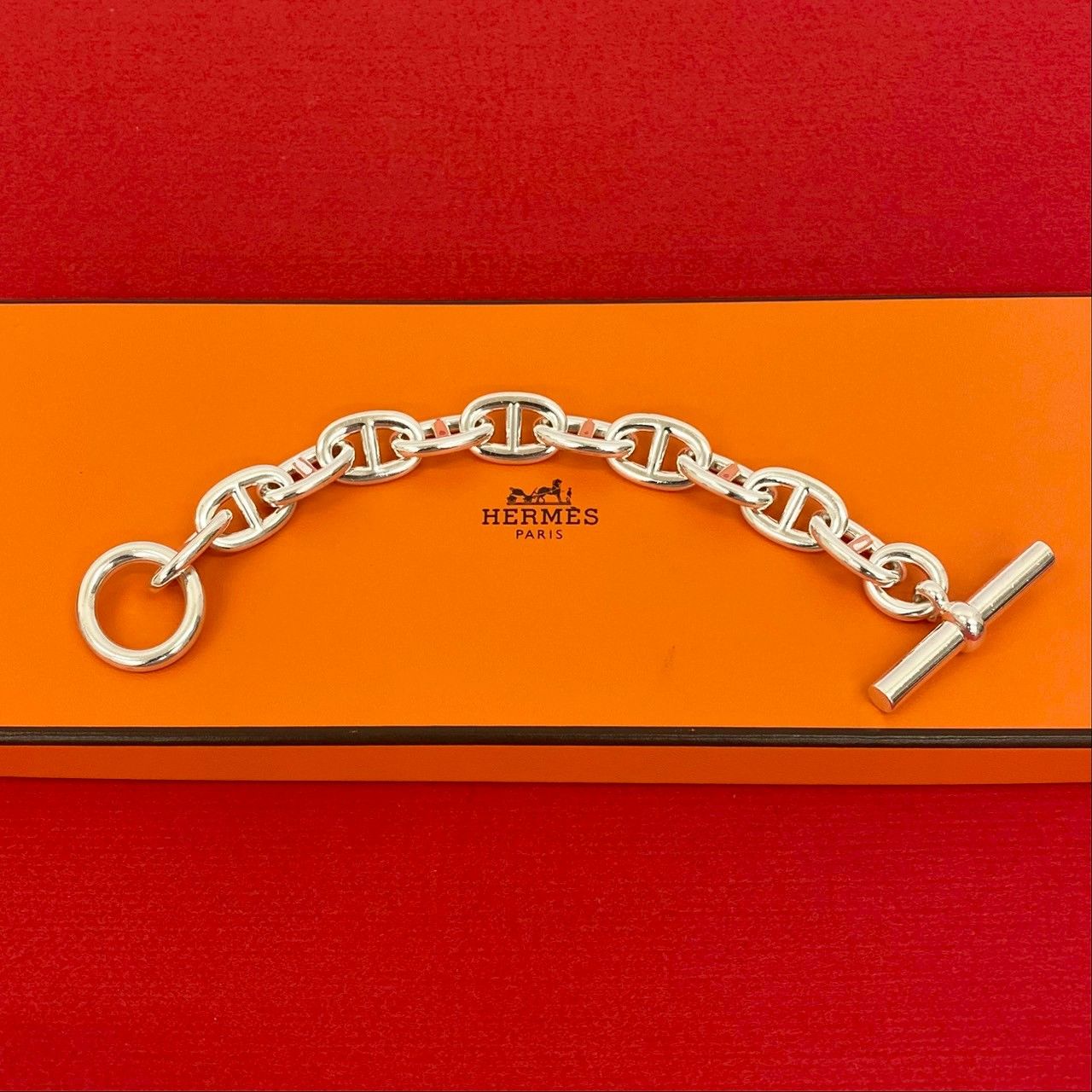 HERMES エルメス シェーヌダンクル TGM 11コマ シルバー925 ブレスレット チェーン バングル アクセサリー メンズ シルバー 46256