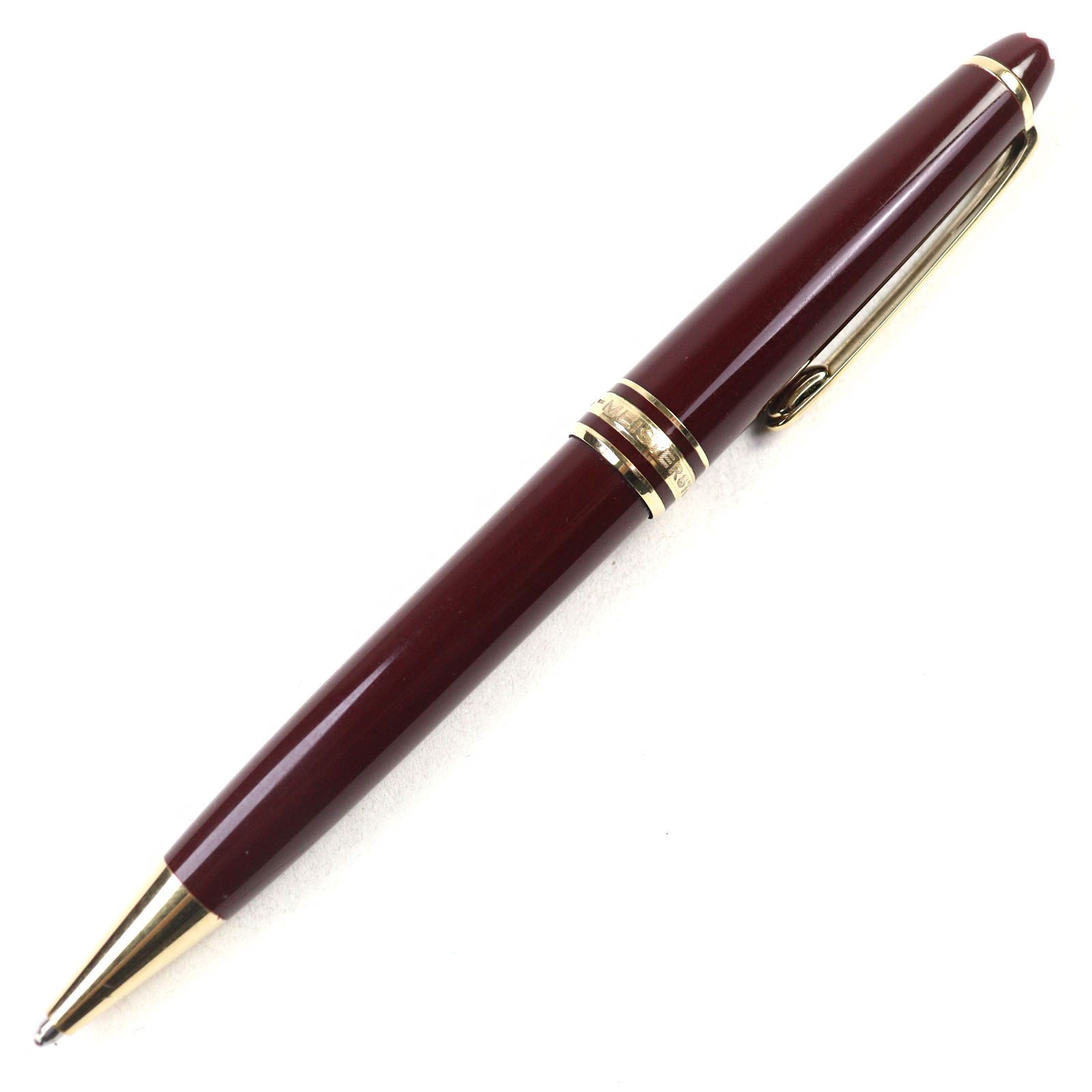 ○MONTBLANC モンブラン マイスターシュテュック ロゴ刻印 ホワイトスター ツイスト式 ボールペン ボルドー ゴールド 西ドイツ製 筆記 済み