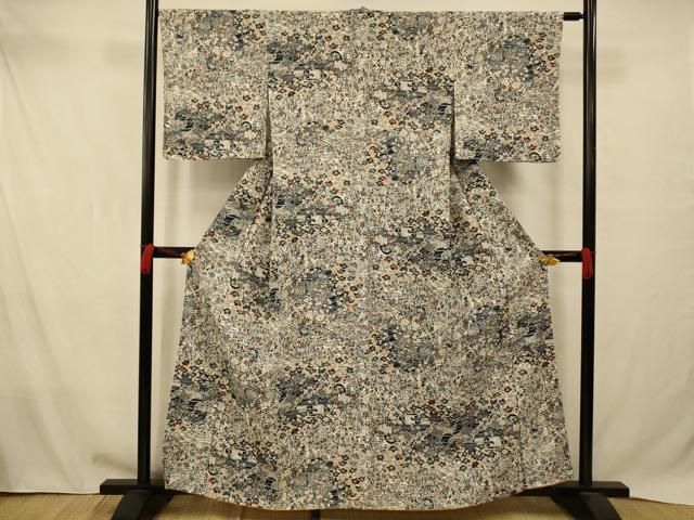 平和屋着物□上質な小紋 型染め 風景文 鬼しぼ縮緬 正絹 逸品 未使用