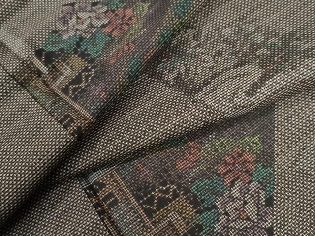 平和屋着物○上質な小紋 紬地 狩猟吉祥花文 正絹 逸品 CAAU2704yc