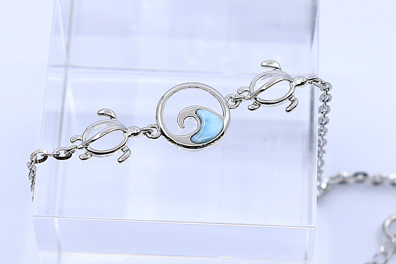 アンクレット ホヌ＆ウェーブ ラリマー シルバー ハワイアンジュエリー ハワジュ SSA117LA