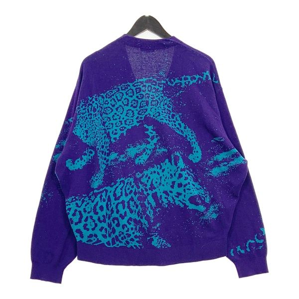 LAD MUSICIAN ラッドミュージシャン レオパード柄 長袖 カーディガン 2122-002 ニット ヒョウ柄 メンズ サイズ44 パープル系 トップス DM16459