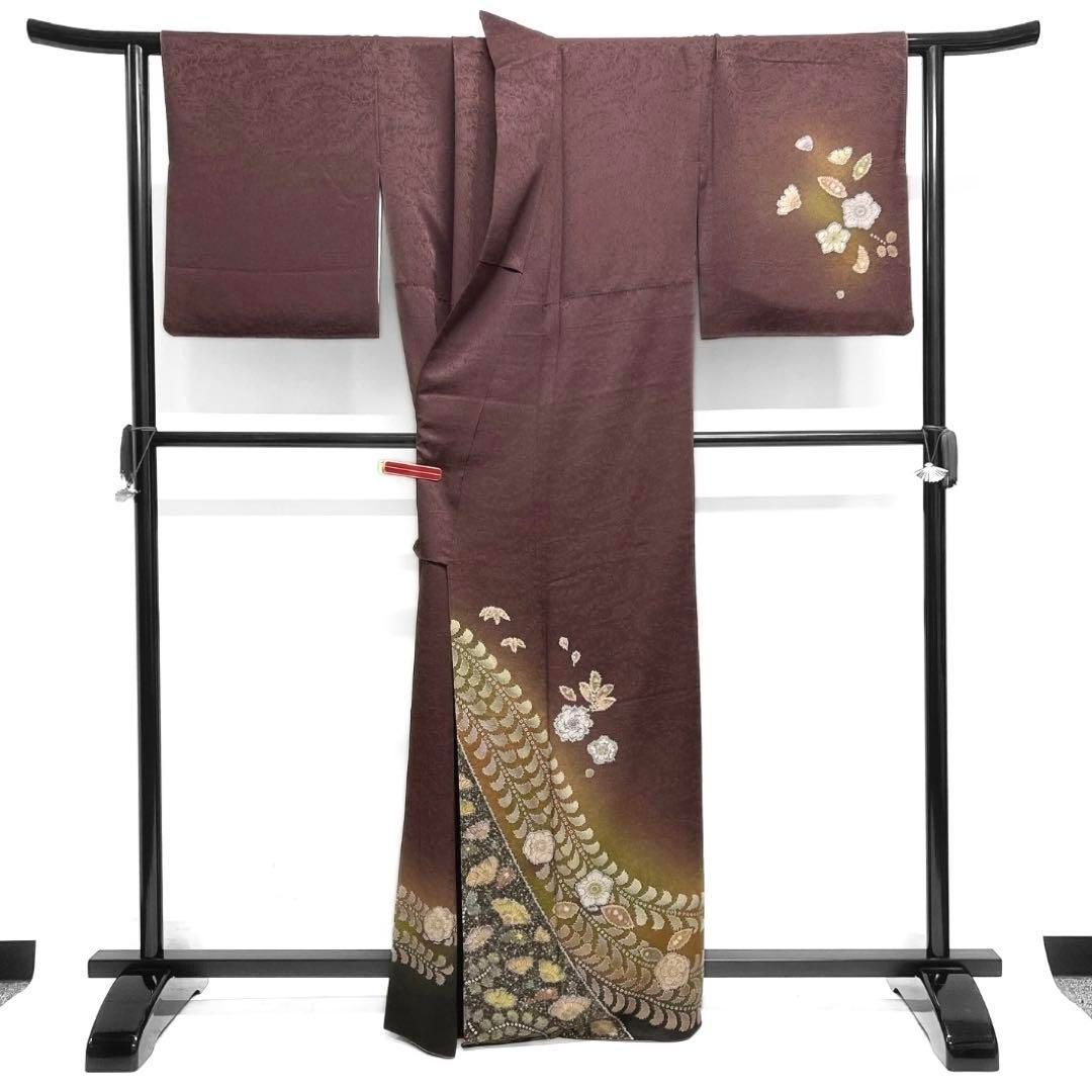 吉乃一廉　辻ヶ花　竹　絞り　リーフ　ワインレッド　着物　032a d 吉乃一廉 辻ヶ花 竹 絞り リーフ ワインレッド 着物 032a d - メルカリ