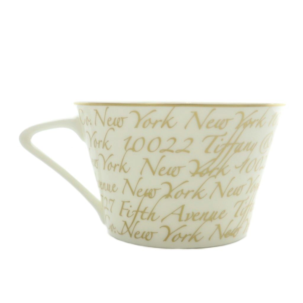  ティファニー TIFFANY - CO. ノーツ コーヒーカップ ソーサー 食器 2客セット 総柄 白 ホワイト ゴールド色 XZ GY 18 その他 キッチン 食器