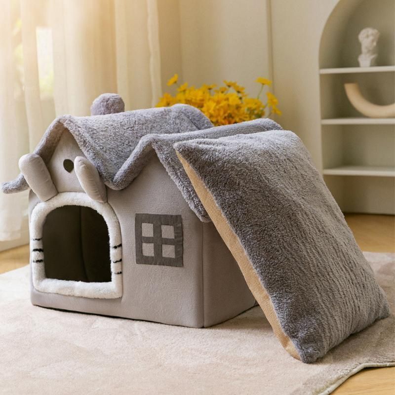 ドーム型 犬猫用ベッド ペットハウス 暖かい ペットベッドM 49*39*23cm 犬の巣 柔らか 通年用 保温 寝具 滑り止め 洗える クッション付き 室内用 おしゃれ プレゼントsuanxiong02