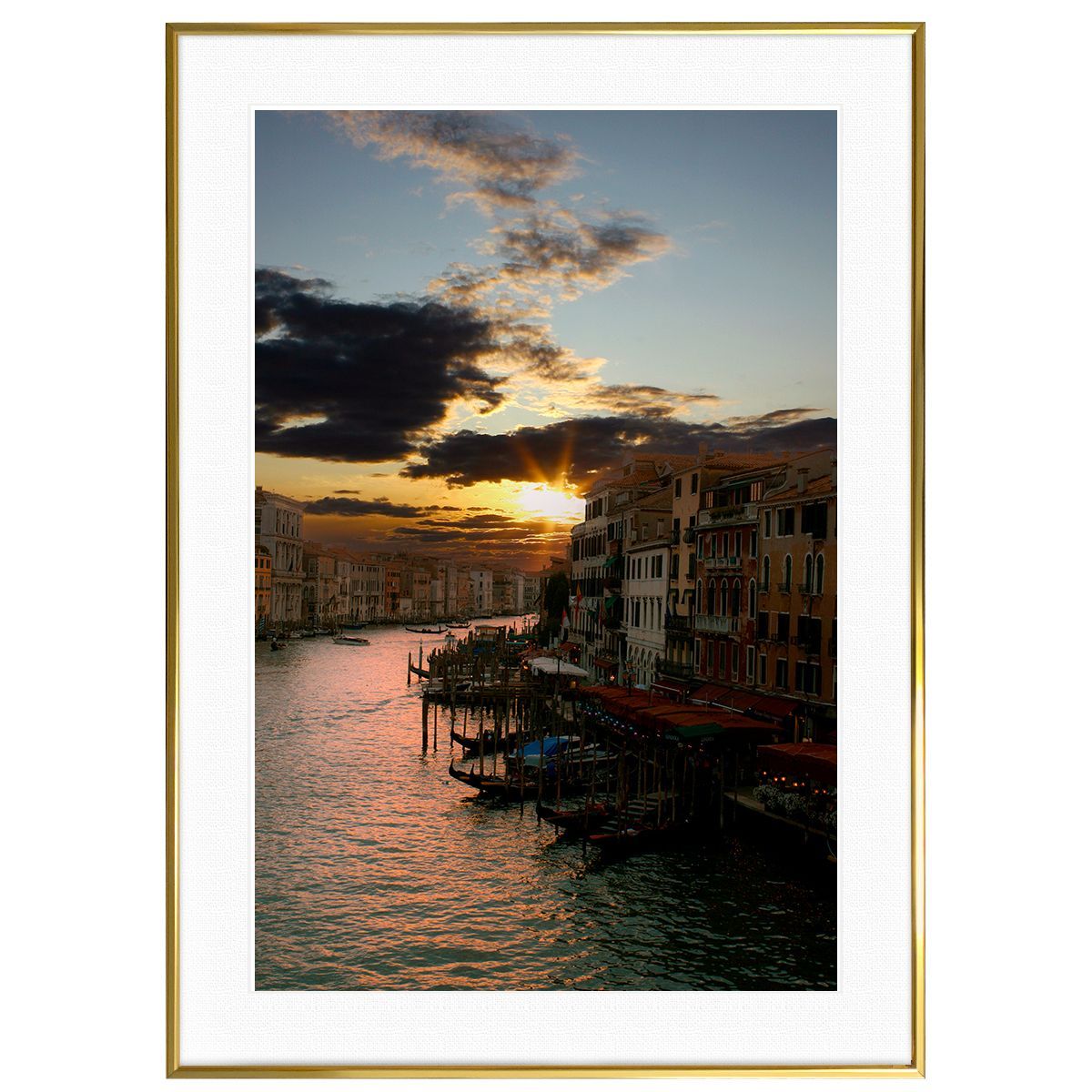 ヴェニス風景　額縁入り イタリア写真 ヴェネチアの運河（ベニス・ベネチア）に沈む夕陽