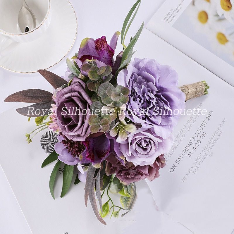 結婚式造花ウェディングブーケブローチブーケ結婚式アクセサリー Purple ブーケ ウェディング ブライダルブーケ パープル 紫 枯れない