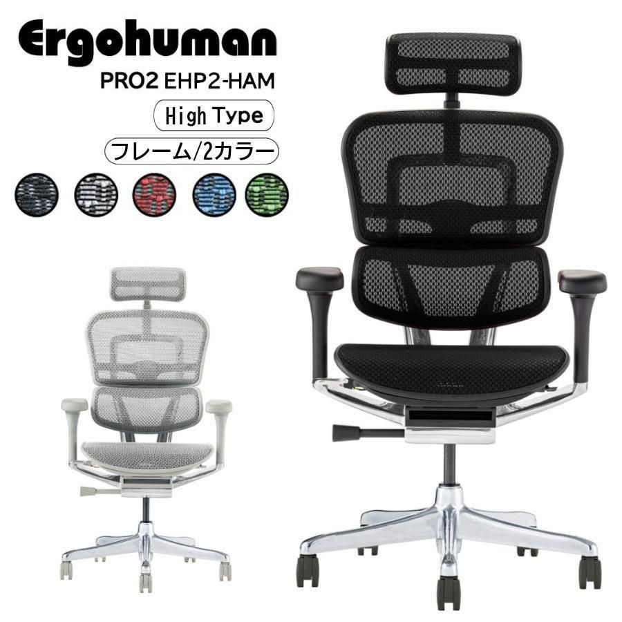 【1年保証】正規取扱店 エルゴヒューマン2(ergohuman2) オフィスチェア フレーム:グレー ヘッドレスト付き プロ ハイタイプ EHP2-HAM-GF