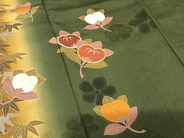 平和屋着物○豪華振袖 駒刺繍 橘 笹 暈し染め 金彩 十二単風