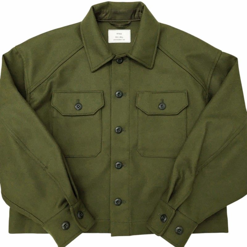 ハイク HYKE 24AW WOOL SHIRT JACKET ウールジャケット ブルゾン ボックスシルエット 17457 1 S 緑 カーキ |VU□ 0424