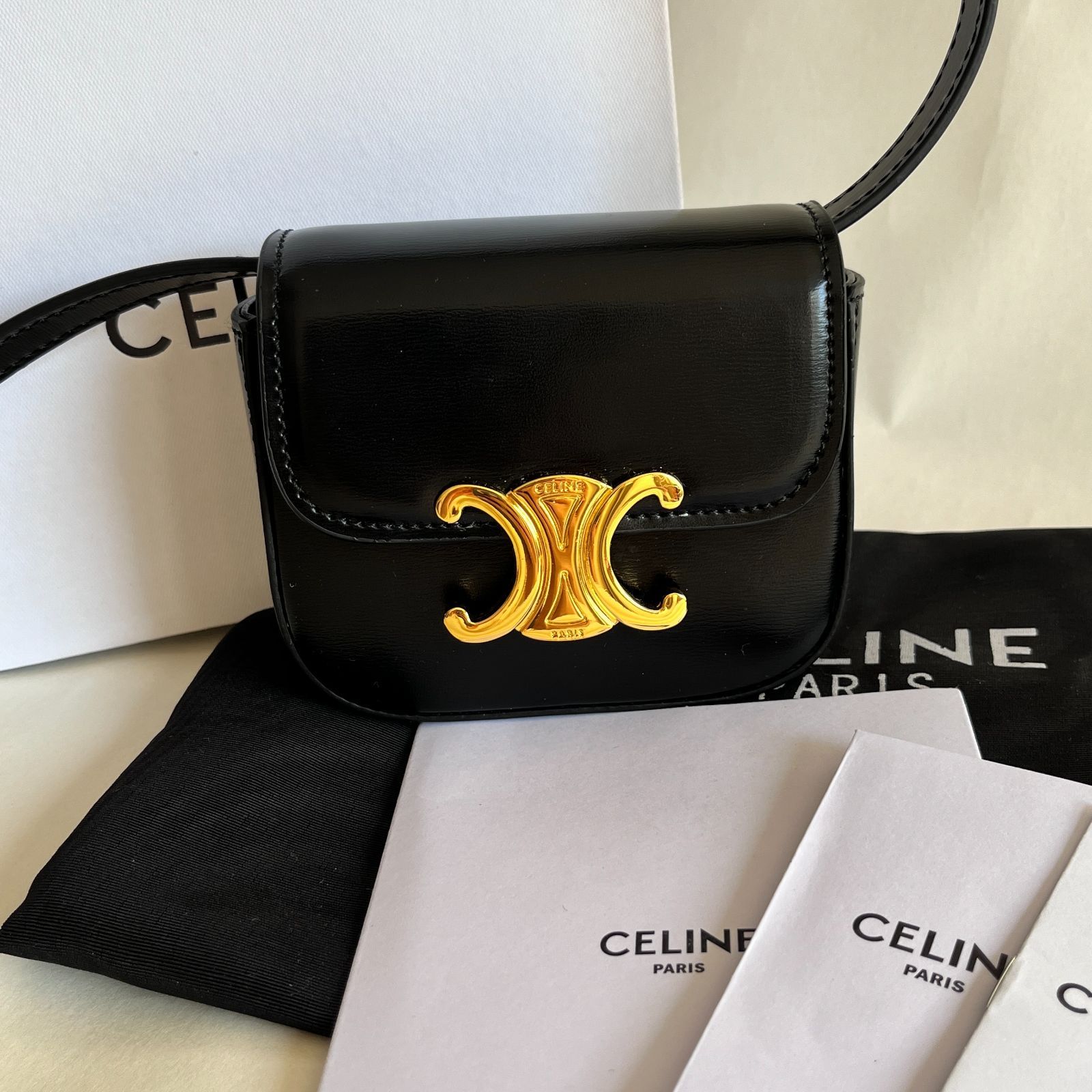 CELINE セリーヌ ミニクロード シャイニーカーフスキン ブラック ...