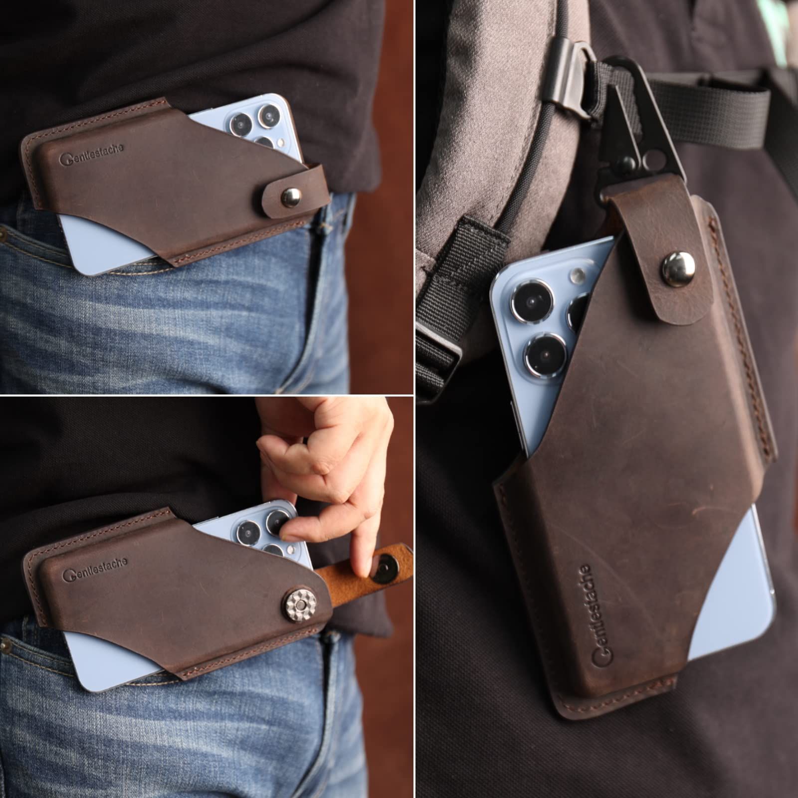 スマートフォン・携帯電話 Gentlestache レザー携帯ホルスター