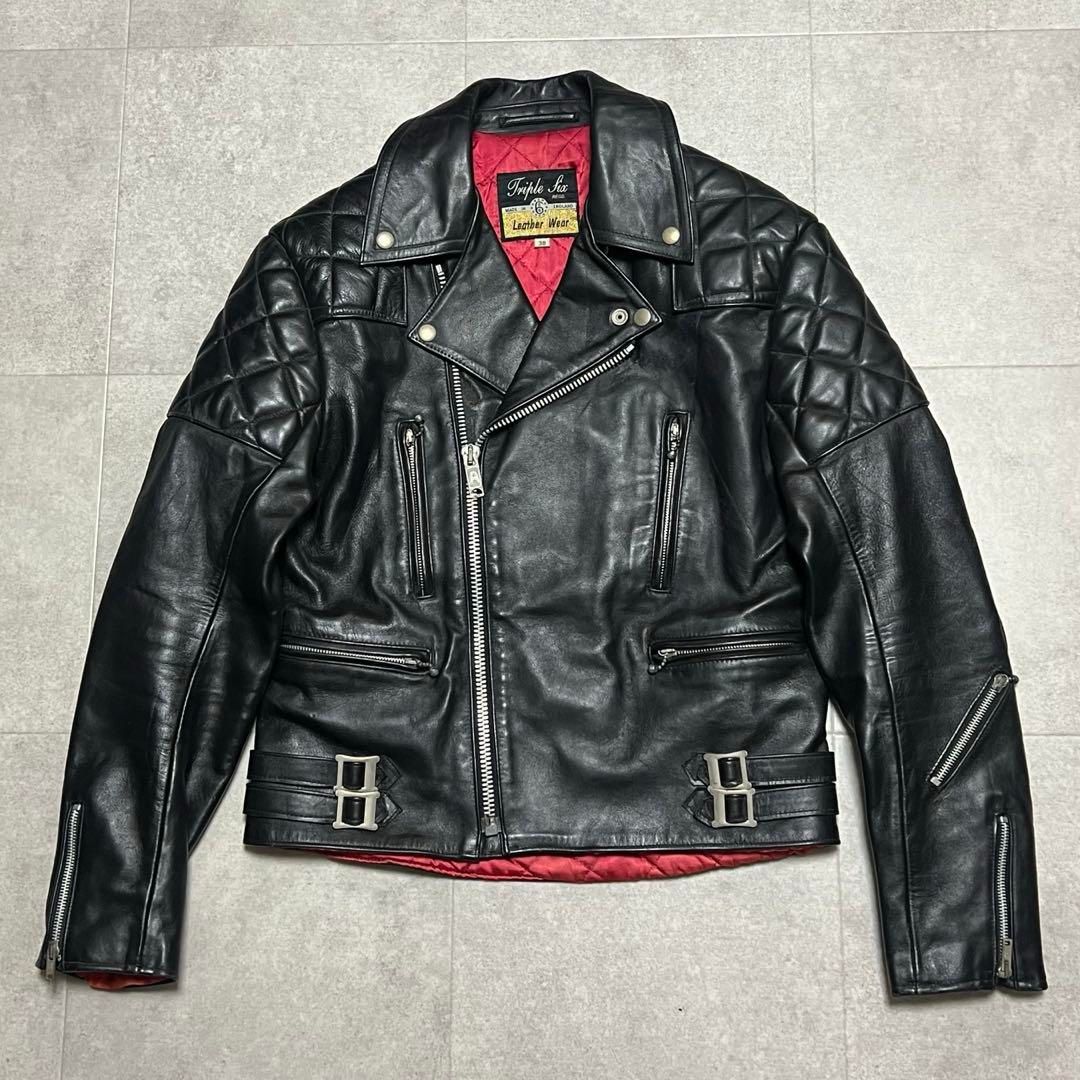 中古】666 Leather Wear ダブルライダース 34 つぶせる グリーン