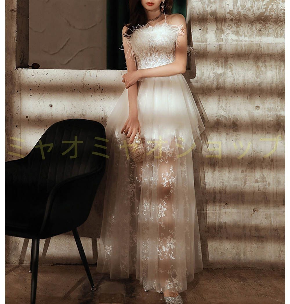 カラードレス ロングドレス ホワイト チュールドレス 白 タイト シースルー レース パーティードレス ウェディングドレス ウエディングドレス 結婚式 二次会 花嫁 前撮り1097